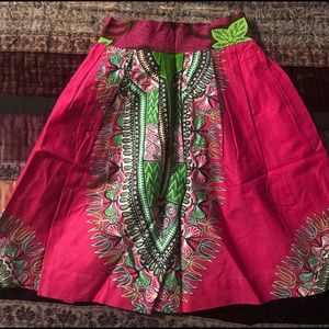 Custom pink and green African print skirt.  Small